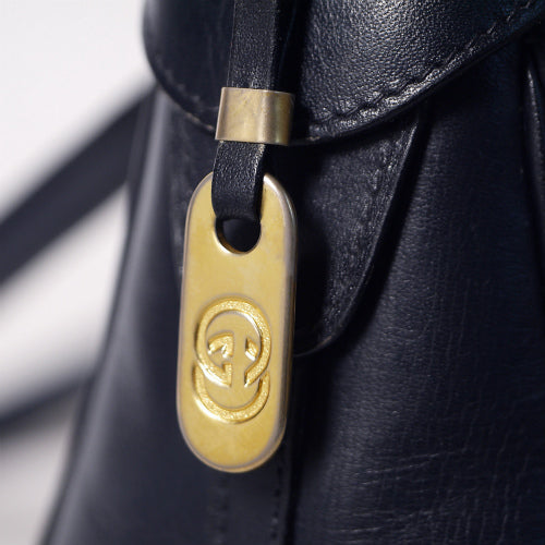 OLD Gucci 総皮ミ丸フォルムミニボストン（濃紺・黒）