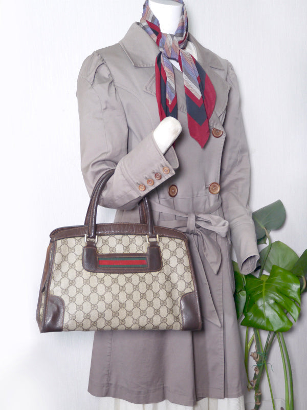 OLD Gucci　横シェリー台形ボストン（茶）