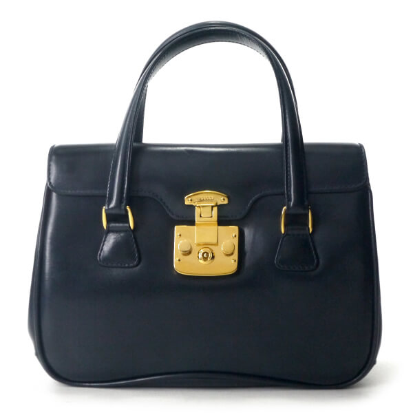 OLD Gucci レディロック 総革ミニハンドバッグ（紺）