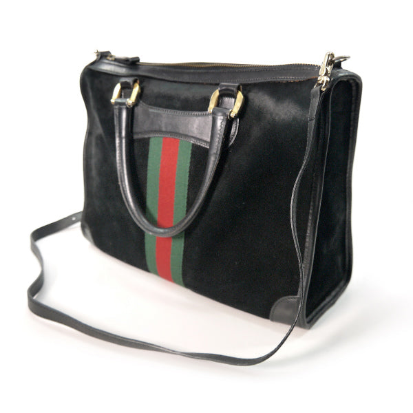 OLD Gucci 2WAY角型スエードボストン（黒・縦シェリー）