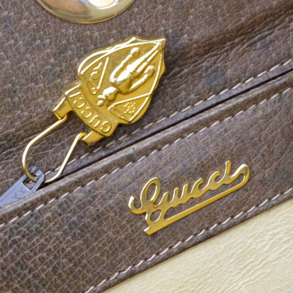 OLD Gucci　ピグスキン トップターンロックハンドバッグ（濃茶）