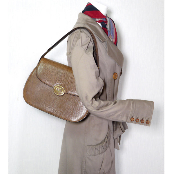 OLD Gucci 70sGG金具リザードバッグ（茶）