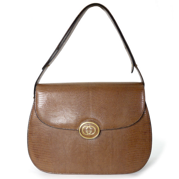 OLD Gucci 70sGG金具リザードバッグ（茶）