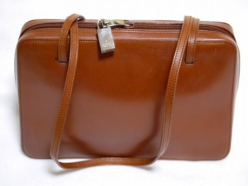 OLD Gucci 総皮トート鍵付きボストン（キャメル・中）