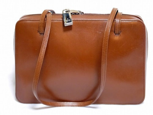 OLD Gucci 総皮トート鍵付きボストン（キャメル・中）