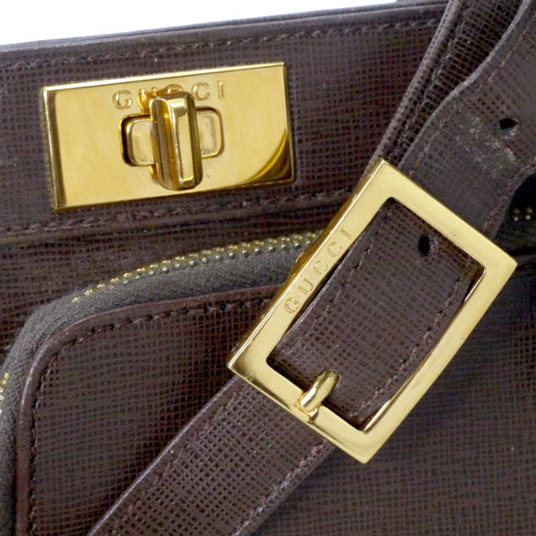 OLD Gucci　ダブルロック金具エンボスレザーショルダー（茶）