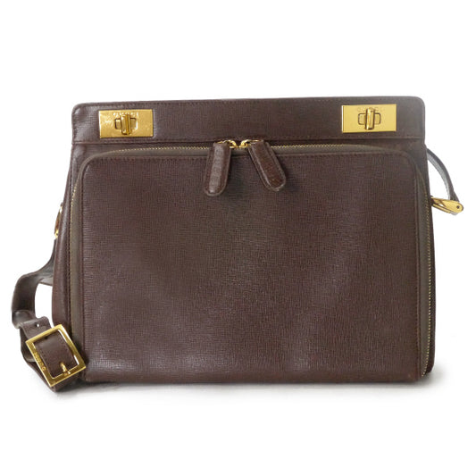OLD Gucci　ダブルロック金具エンボスレザーショルダー（茶）