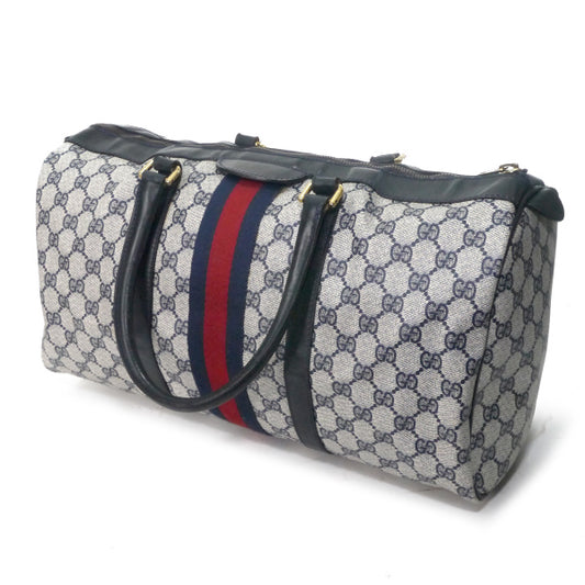 OLD Gucci 革ラインGG柄シェリー大型ボストン（青・大）