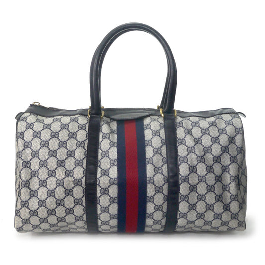 OLD Gucci 革ラインGG柄シェリー大型ボストン（青・大）