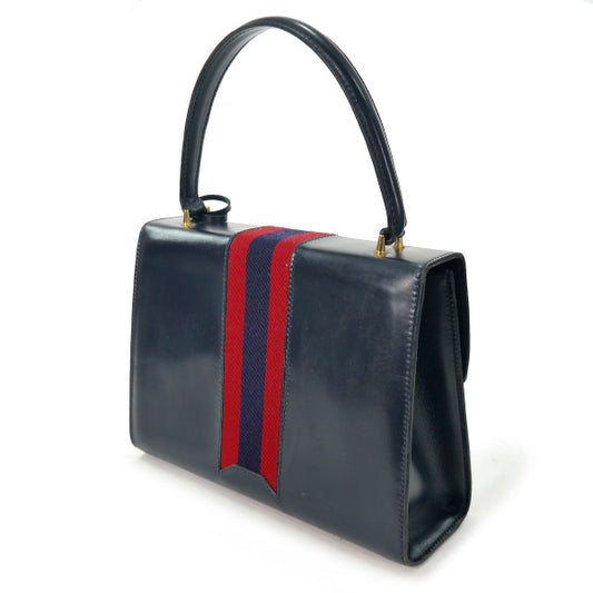 OLD Gucci　レア！総革シェリー鍵付きハンドバッグ（紺）