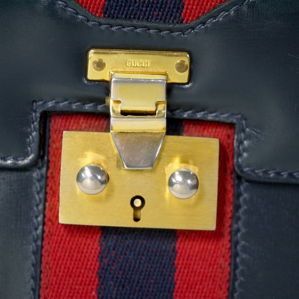 OLD Gucci　レア！総革シェリー鍵付きハンドバッグ（紺）