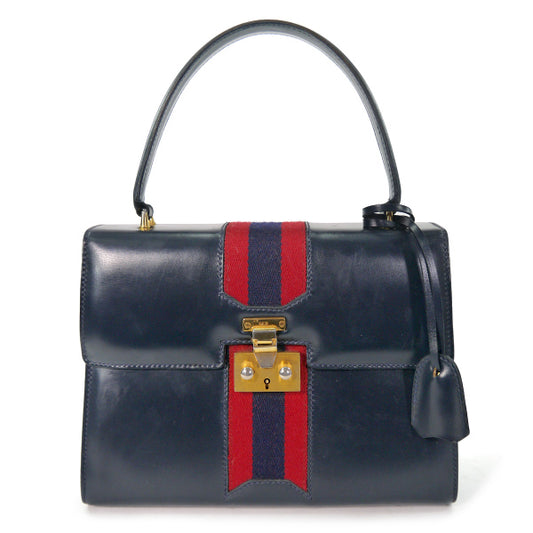 OLD Gucci　レア！総革シェリー鍵付きハンドバッグ（紺）