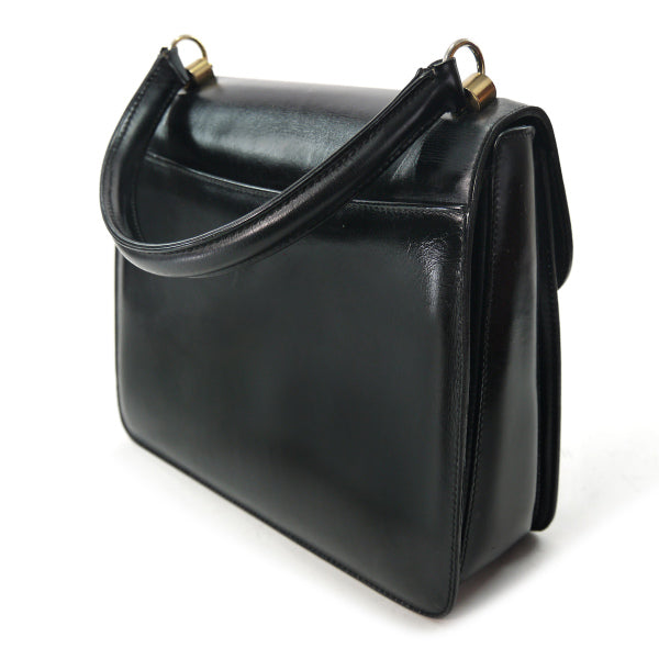 OLD Gucci 70s総革シェリー×G金具ハンドバッグ（黒）