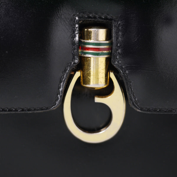 OLD Gucci 70s総革シェリー×G金具ハンドバッグ（黒）