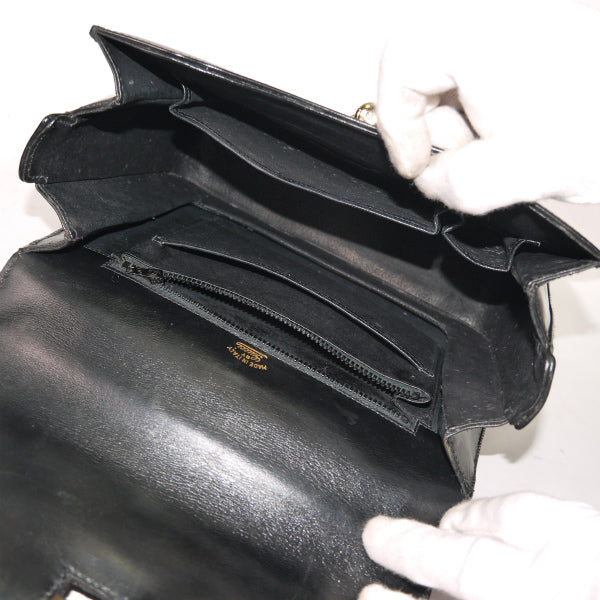 OLD Gucci 70s総革シェリー×G金具ハンドバッグ（黒）