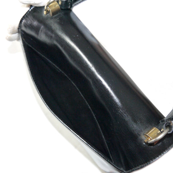 OLD Gucci 70s総革シェリー×G金具ハンドバッグ（黒）