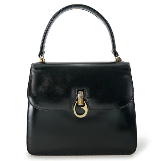 OLD Gucci 70s総革シェリー×G金具ハンドバッグ（黒）