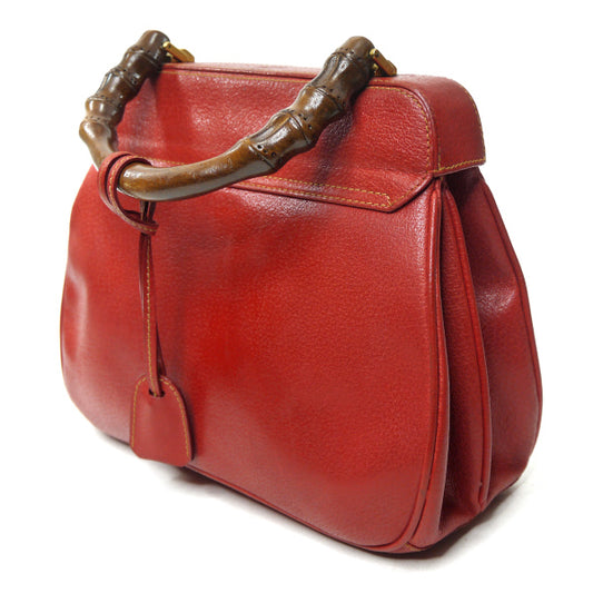 OLD Gucci 「レディロック」ウッドトップハンドバッグ（赤/猪革）