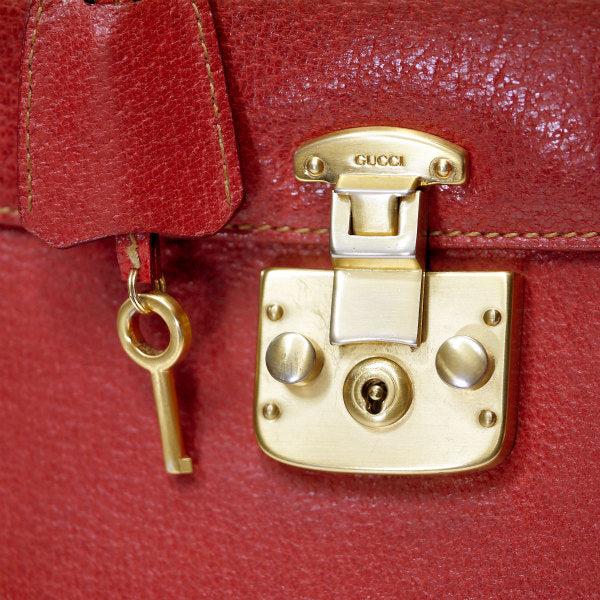 OLD Gucci 「レディロック」ウッドトップハンドバッグ（赤/猪革）