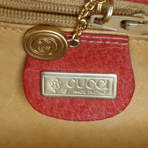 OLD Gucci 「レディロック」ウッドトップハンドバッグ（赤/猪革