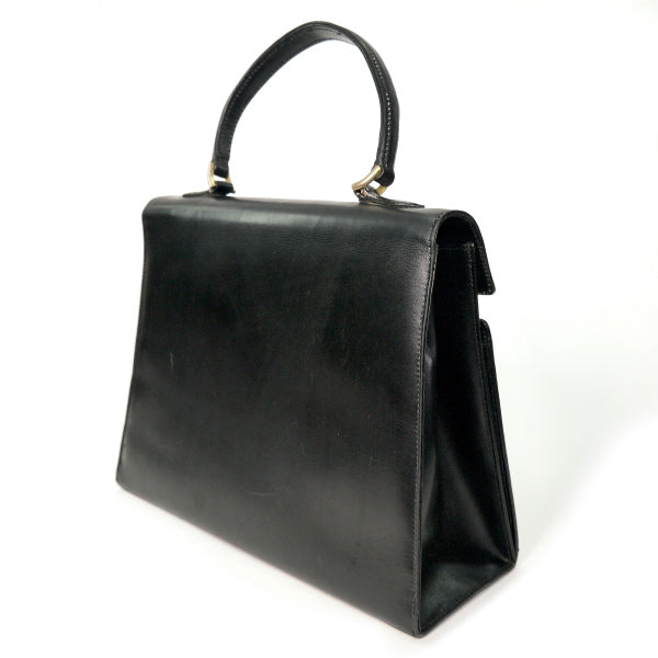 OLD Gucci 70s総革シェリー×G金具ハンドバッグ（黒）