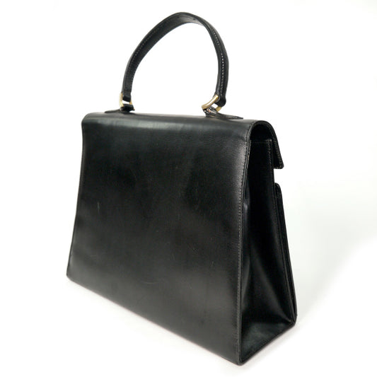 OLD Gucci 70s総革シェリー×G金具ハンドバッグ（黒）