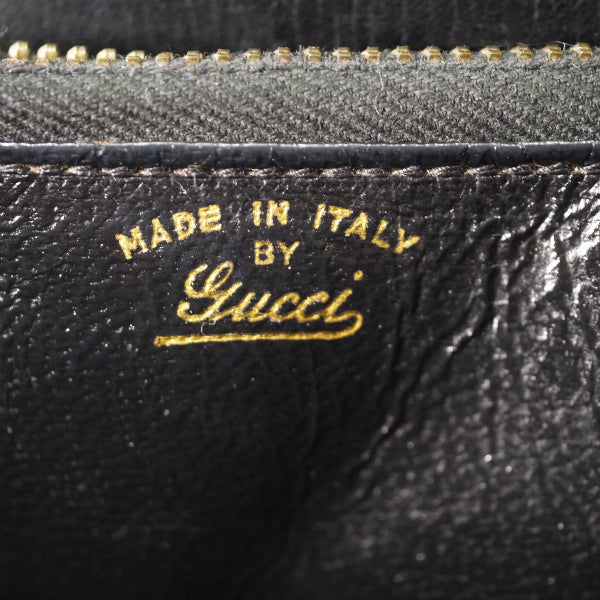 OLD Gucci 70s総革シェリー×G金具ハンドバッグ（黒）