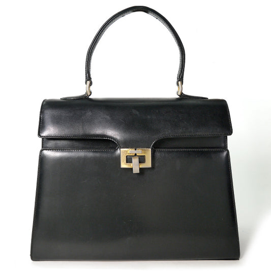 OLD Gucci 70s総革シェリー×G金具ハンドバッグ（黒）
