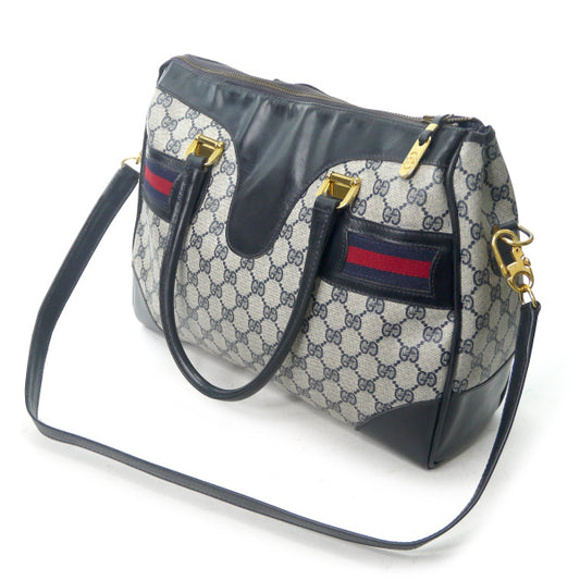 OLD Gucci ショルダー付ミニシェリー ボストン（青・中）