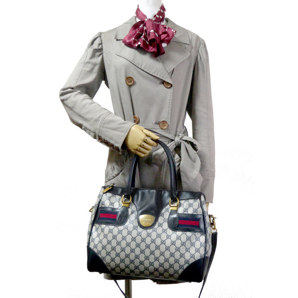 OLD Gucci ショルダー付ミニシェリー ボストン（青・中）