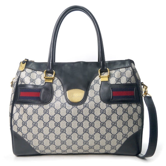 OLD Gucci ショルダー付ミニシェリー ボストン（青・中）