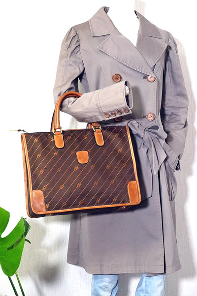 OLD Gucci　ピンストライプボストン（茶・マイクロCG)