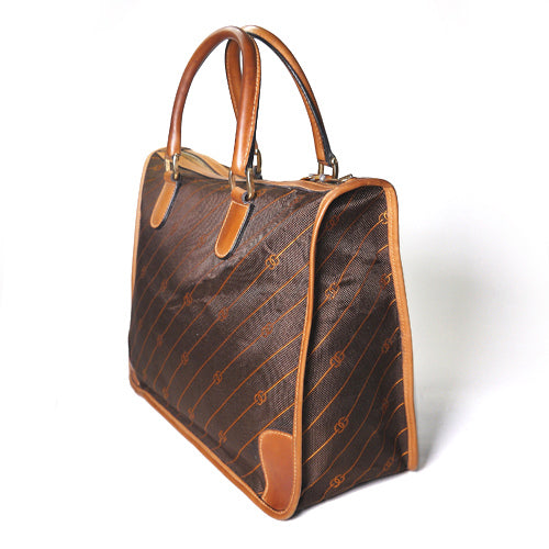 OLD Gucci　ピンストライプボストン（茶・マイクロCG)