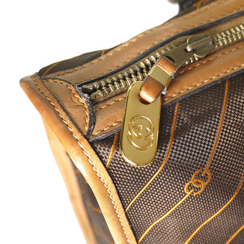 OLD Gucci　ピンストライプボストン（茶・マイクロCG)
