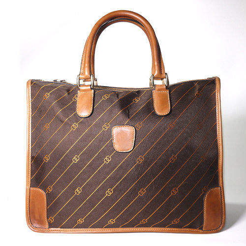 OLD Gucci　ピンストライプボストン（茶・マイクロCG)
