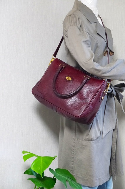 OLD Gucci　総皮ショルダー付きボストン（ボルドー）