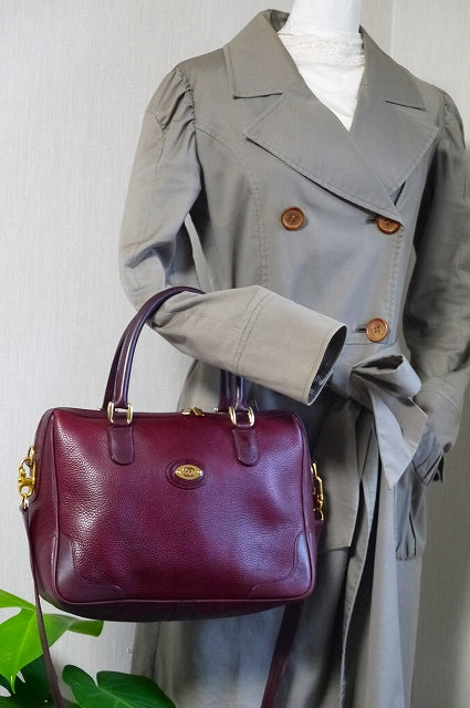 OLD Gucci　総皮ショルダー付きボストン（ボルドー）