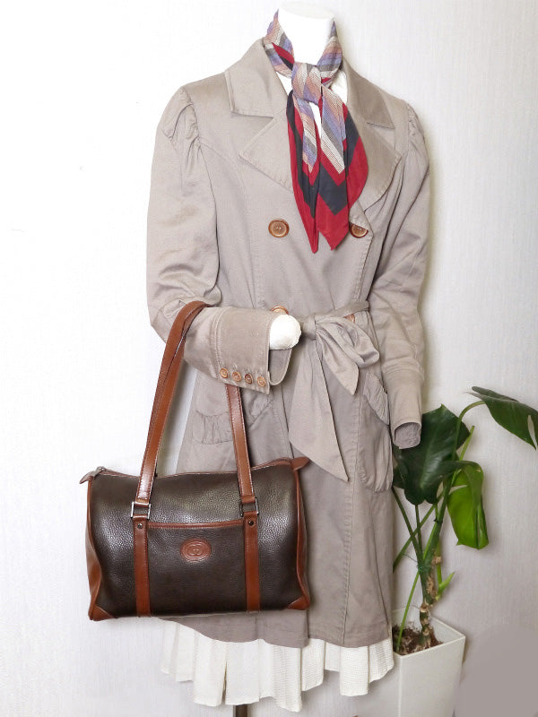 OLD Gucci　総革コンビカラー肩がけボストン（濃茶）