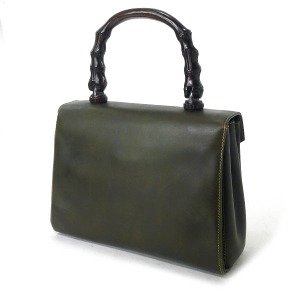 OLD Gucci バンブー総皮ハンドバッグ(モスグリーン）