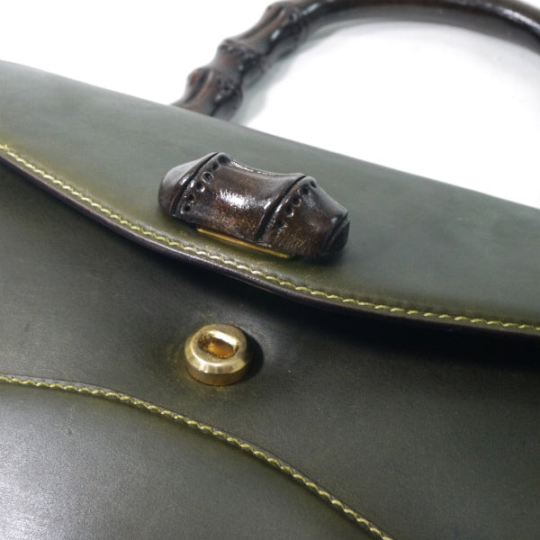 OLD Gucci バンブー総皮ハンドバッグ(モスグリーン）
