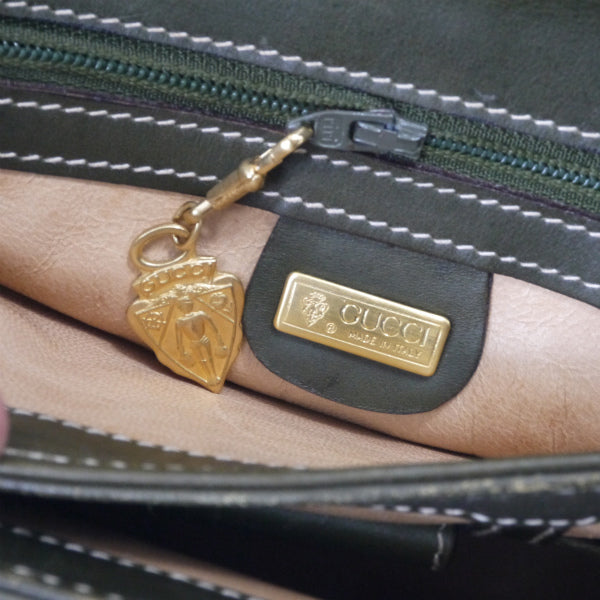 OLD Gucci バンブー総皮ハンドバッグ(モスグリーン）