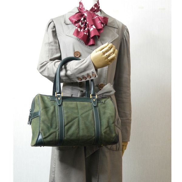 OLD Gucci 　ダイヤステッチ スエードボストン（深緑）