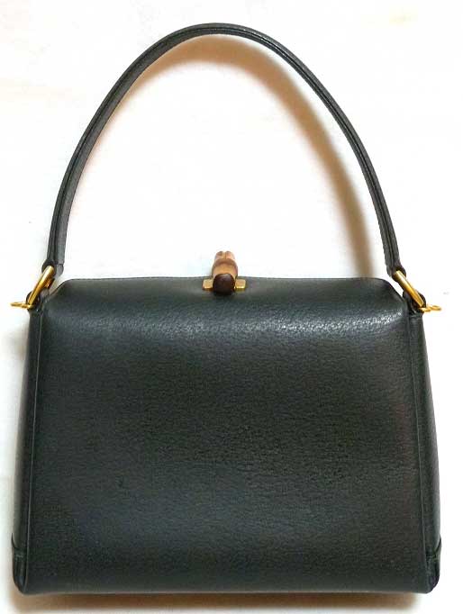 OLD Gucci バンブー留め具ハンドバッグ(ダークグリーン・小）