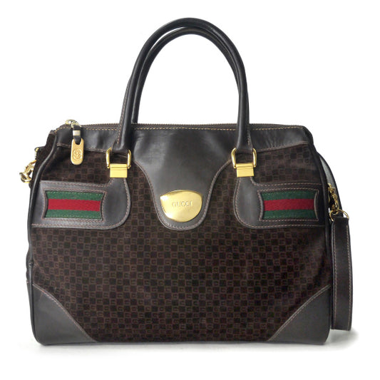 OLD Gucci 　激レア!!スエード×シェリー スクエアGGボストン（茶）
