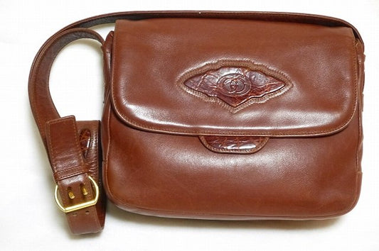 OLD Gucci　総革クロコ型押しショルダー（茶）