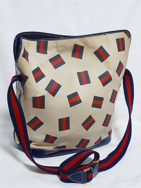 OLD Gucci　シェリー柄キャンパス大ショルダー（紺）