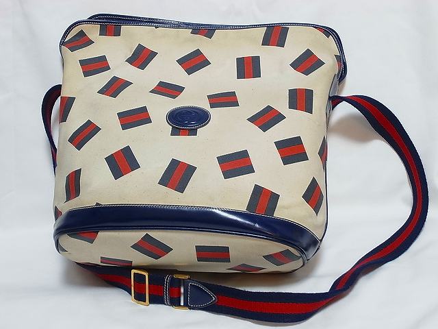 OLD Gucci　シェリー柄キャンパス大ショルダー（紺）