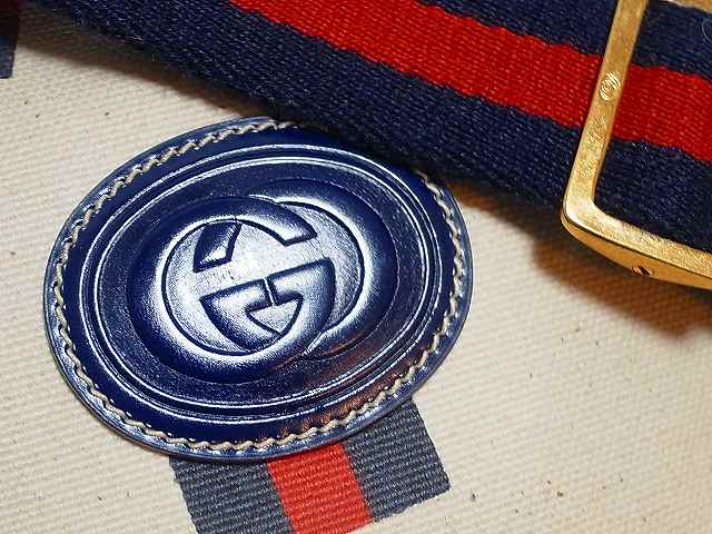 OLD Gucci　シェリー柄キャンパス大ショルダー（紺）