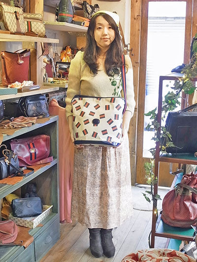 OLD Gucci　シェリー柄キャンパス大ショルダー（紺）