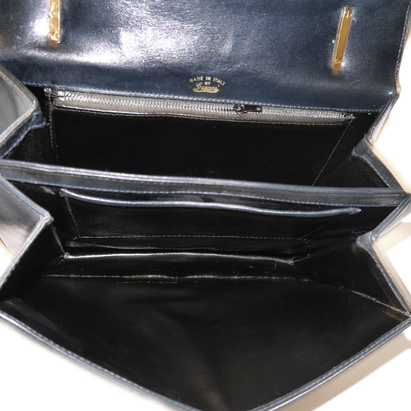 OLD Gucci GGターンロック総革ハンドバッグ(黒)